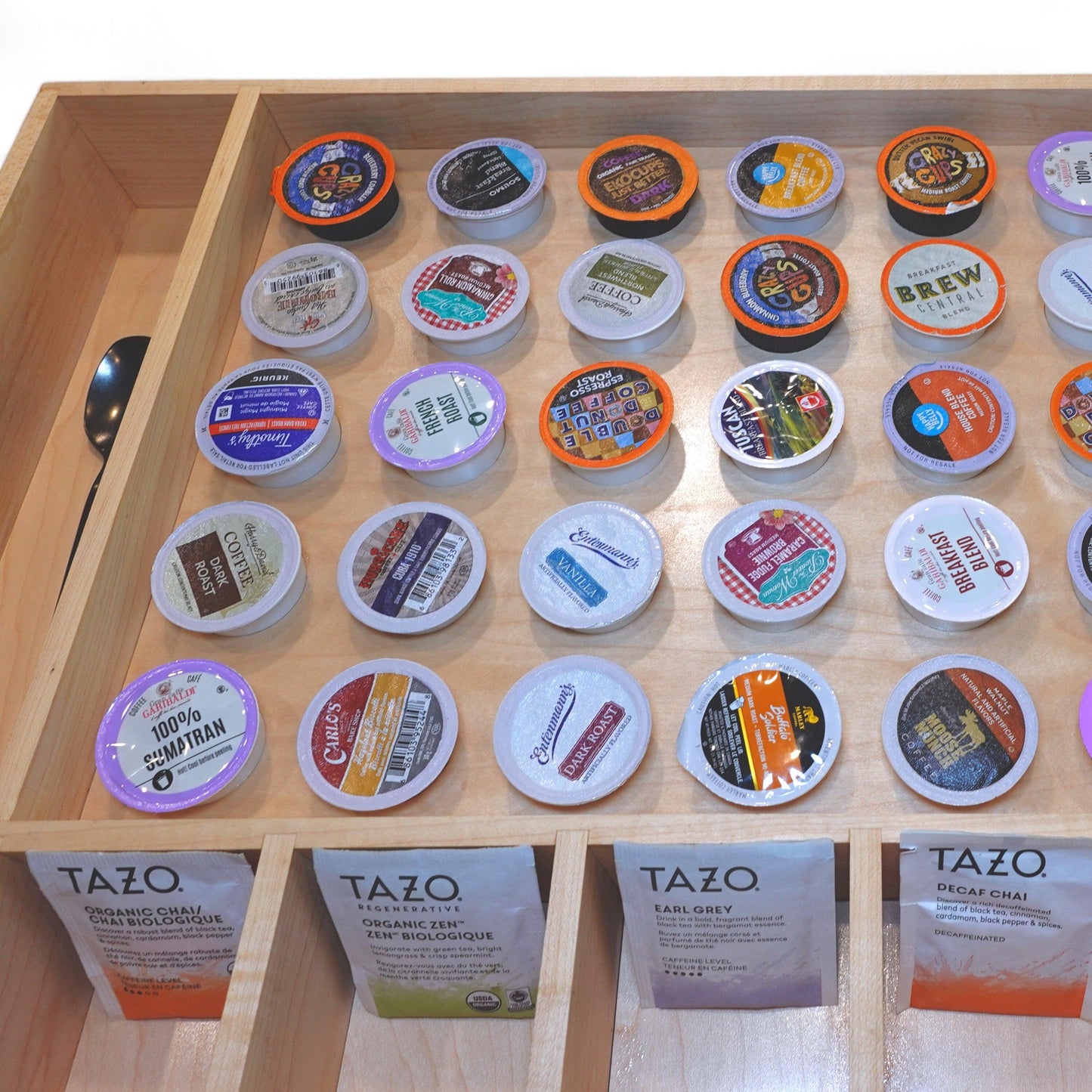 Custom K-Cup & Nespresso Drawer Organizer for Coffee Pods, Tea Bags, Utensil Storage - Neat Shop