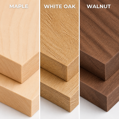 Maple, White Oak, and Walnut wood samples