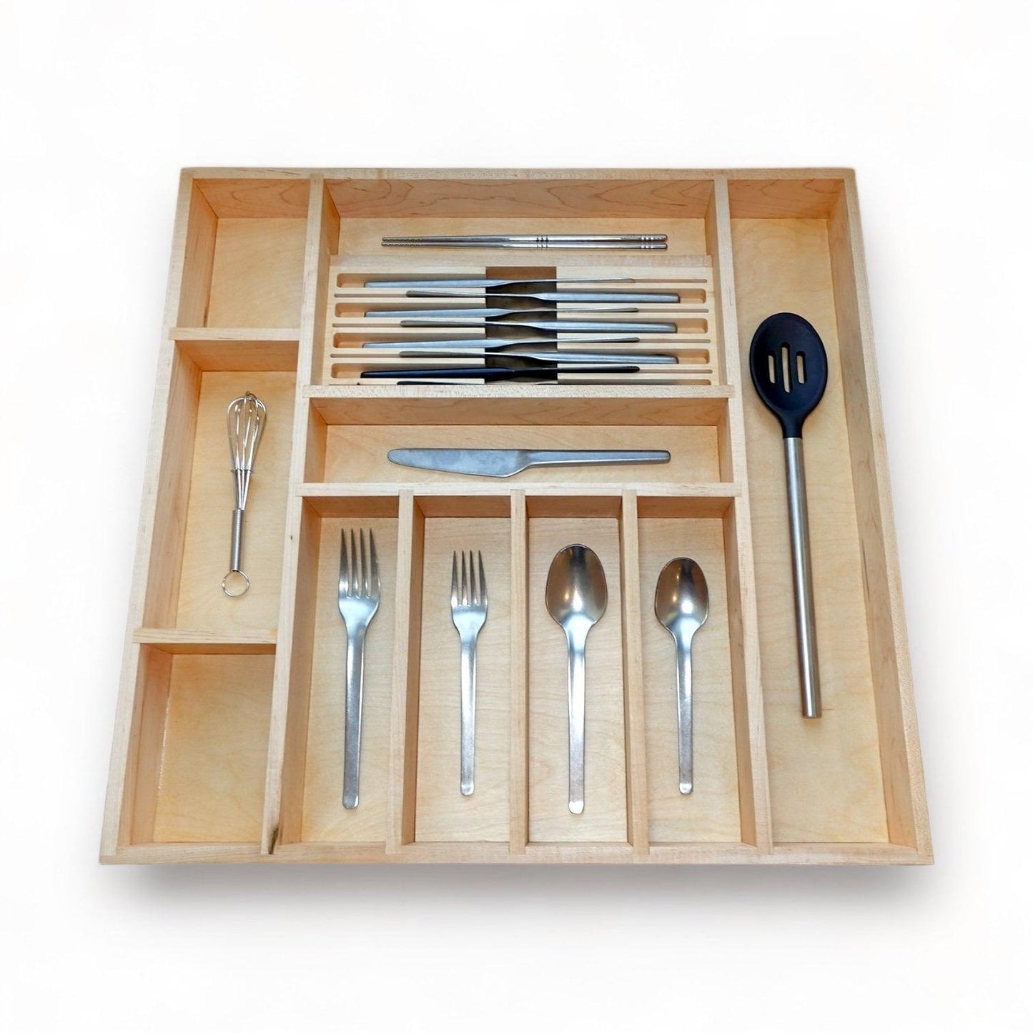 Custom Kitchen Drawer Organizer Insert with Knife Storage for Utensils and Silverware - Solid Wood
