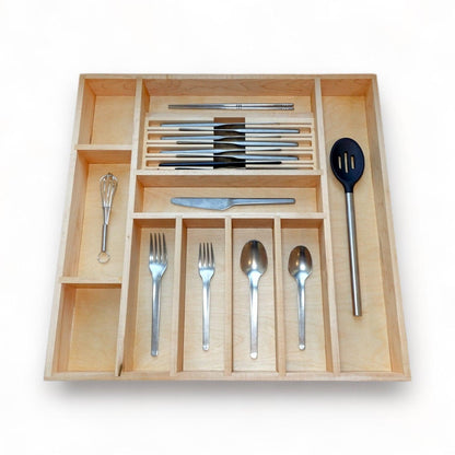 Custom Kitchen Drawer Organizer Insert with Knife Storage for Utensils and Silverware - Solid Wood