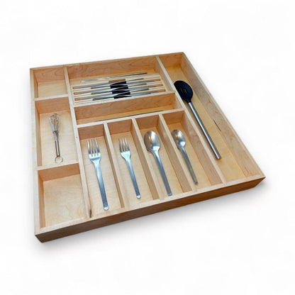 Custom Kitchen Drawer Organizer Insert with Knife Storage for Utensils and Silverware - Solid Wood