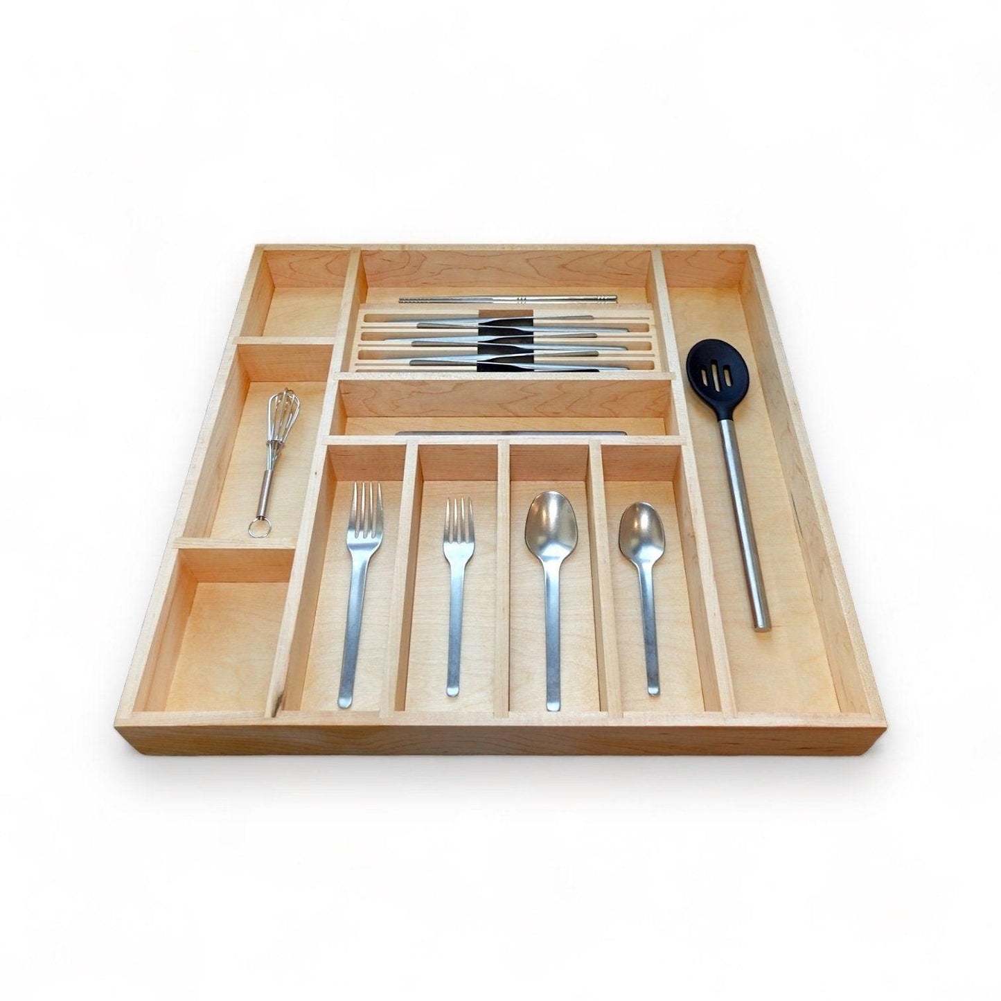 Custom Kitchen Drawer Organizer Insert with Knife Storage for Utensils and Silverware - Solid Wood