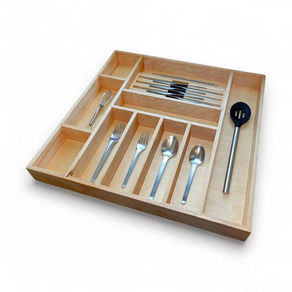 Custom Kitchen Drawer Organizer Insert with Knife Storage for Utensils and Silverware - Solid Wood